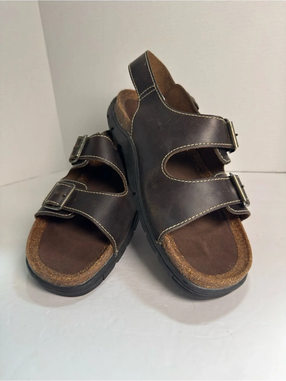 Men's Brown Leather Adjustable Two-Strap Sandals Sz 12M